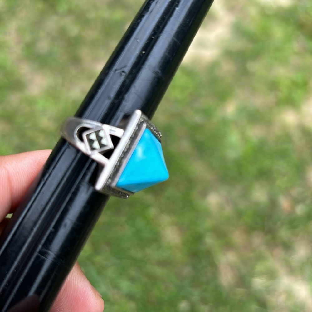 Solid Sterling Silver Turquoise And Marcasite Ring - image 4